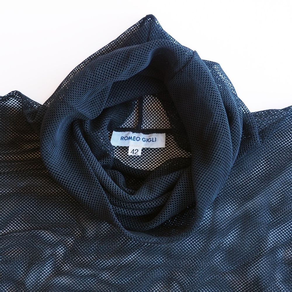 Romeo Gigli 1980’s Black Micro Fishnet Long-sleeve Turtleneck Top - Picture 4 of 4